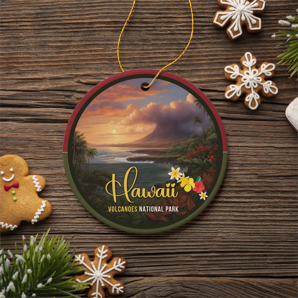 Hawaii Volcanoes National Park Retro Style Ornament, Hawaii USA Tourist Attraction and Gift