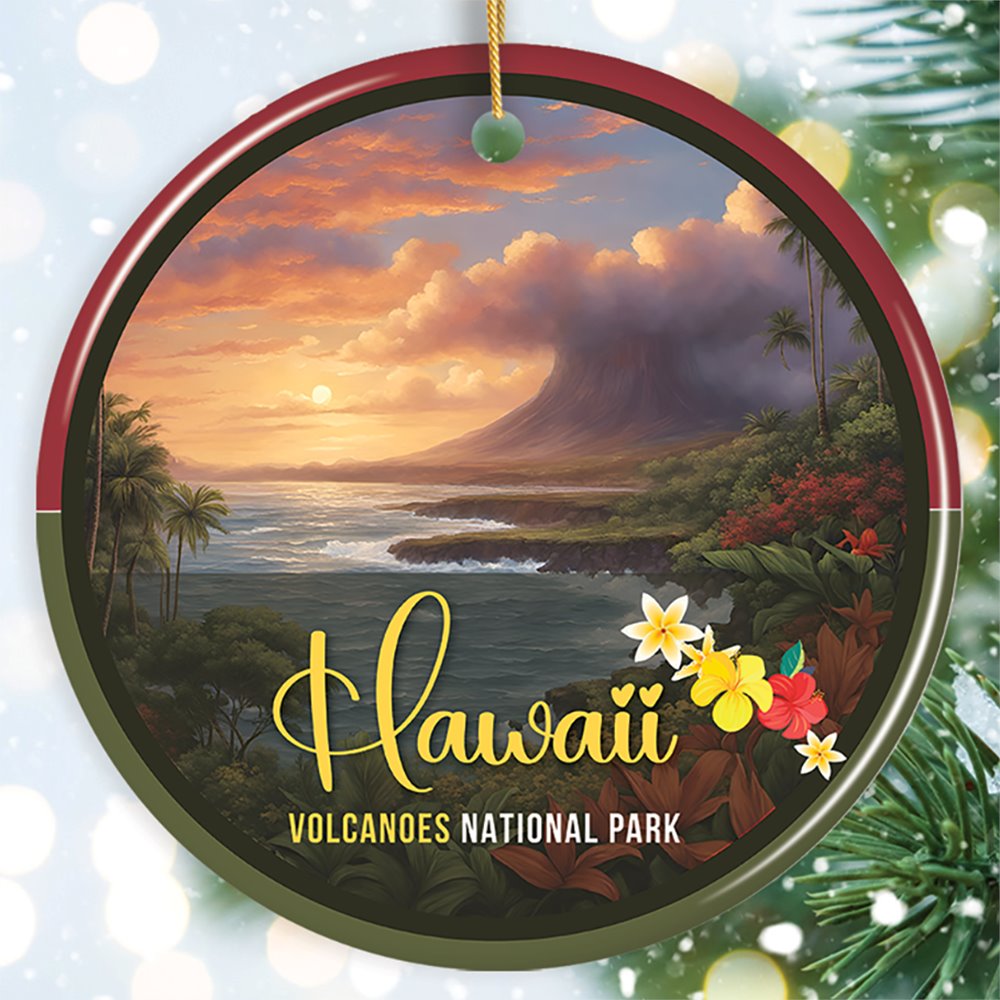 Hawaii Volcanoes National Park Retro Style Ornament, Hawaii USA Tourist Attraction and Gift