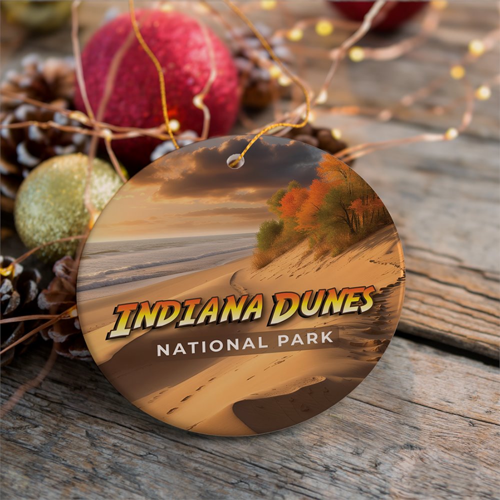 Indiana Dunes National Park Retro Style Ornament, Indiana USA Tourist Attraction and Gift