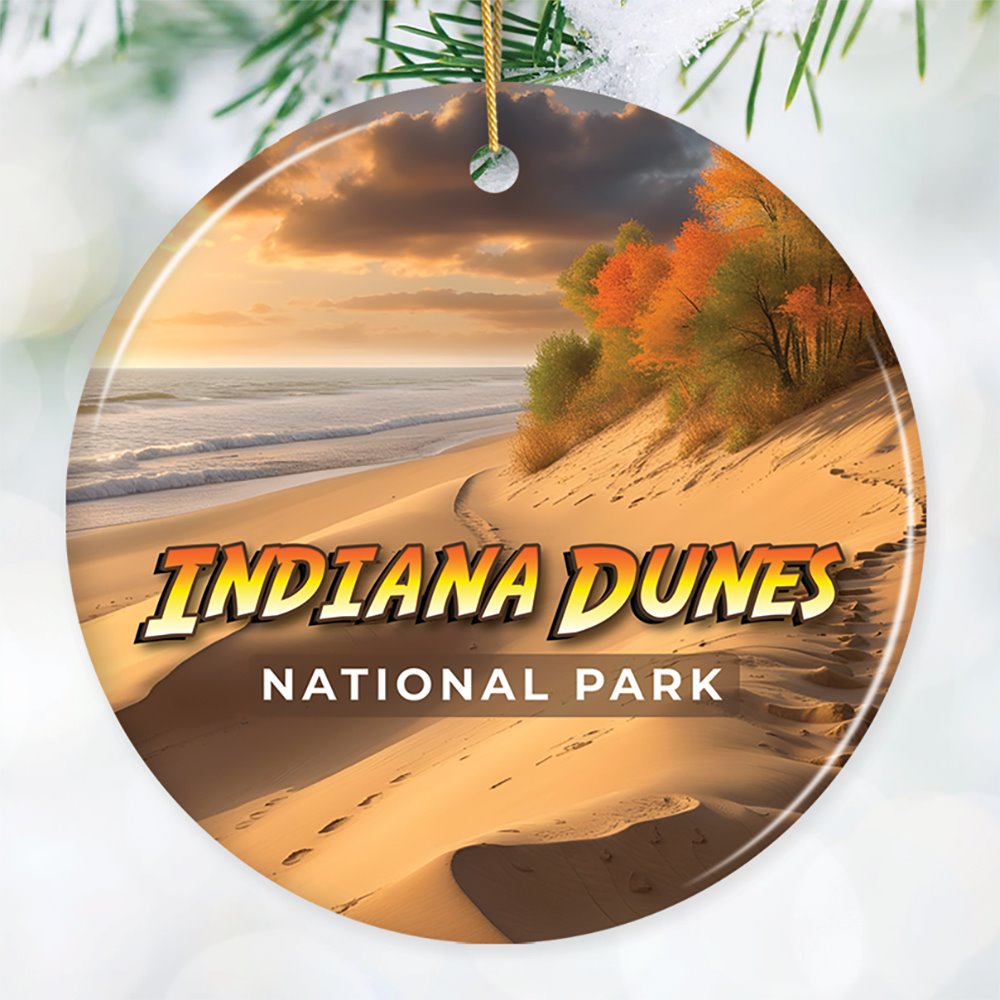 Indiana Dunes National Park Retro Style Ornament, Indiana USA Tourist Attraction and Gift