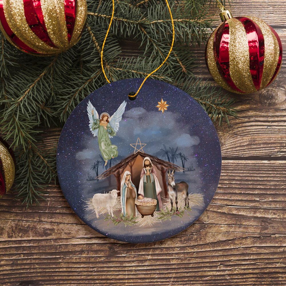 Jesus and Mary Nativity Night Art Illustration Christmas Ornament