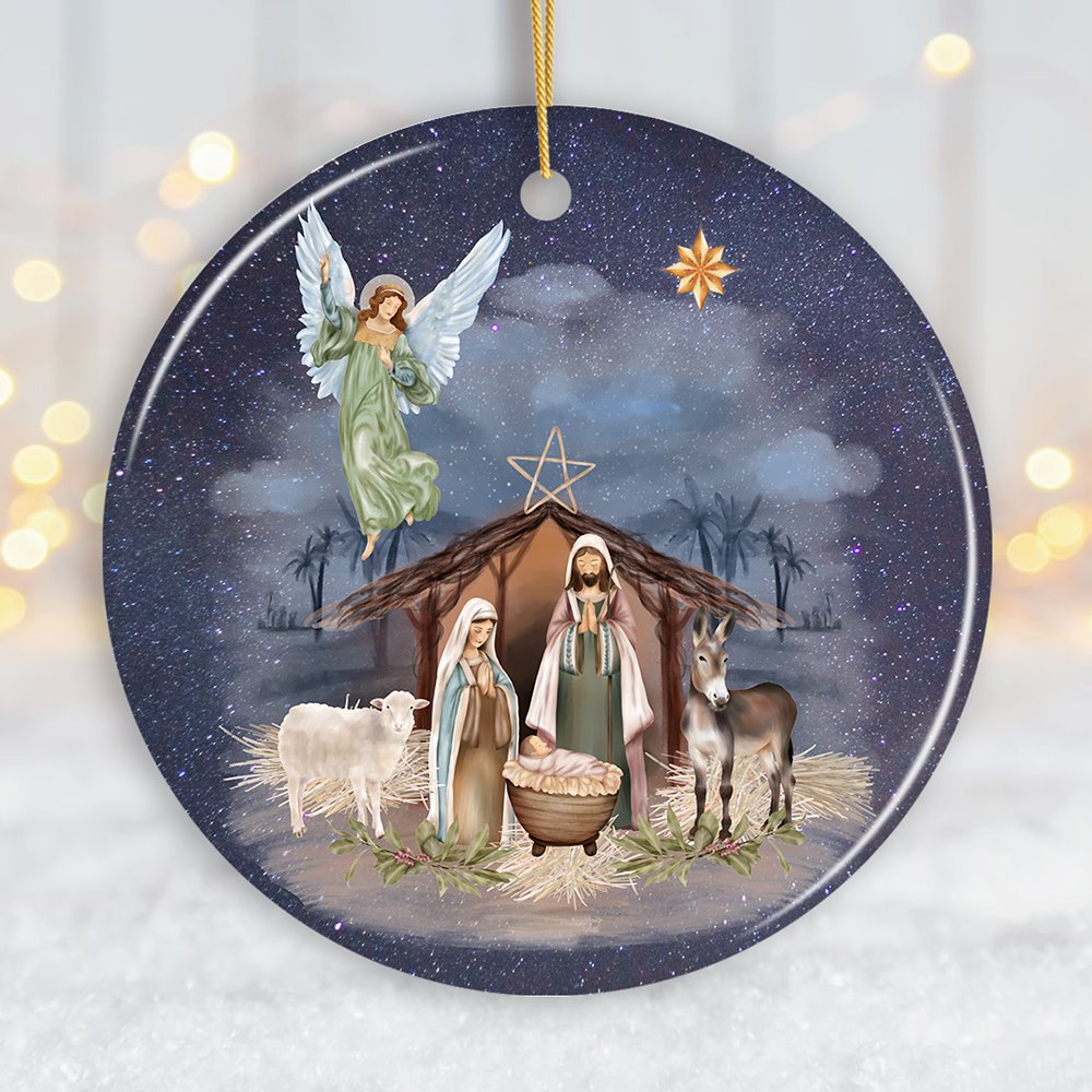 Jesus and Mary Nativity Night Art Illustration Christmas Ornament