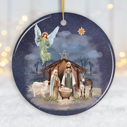 Jesus and Mary Nativity Night Art Illustration Christmas Ornament