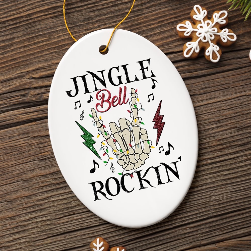 Jingle Bell Rockin Christmas Music Jam Ornament, Skeleton Rocker Sign