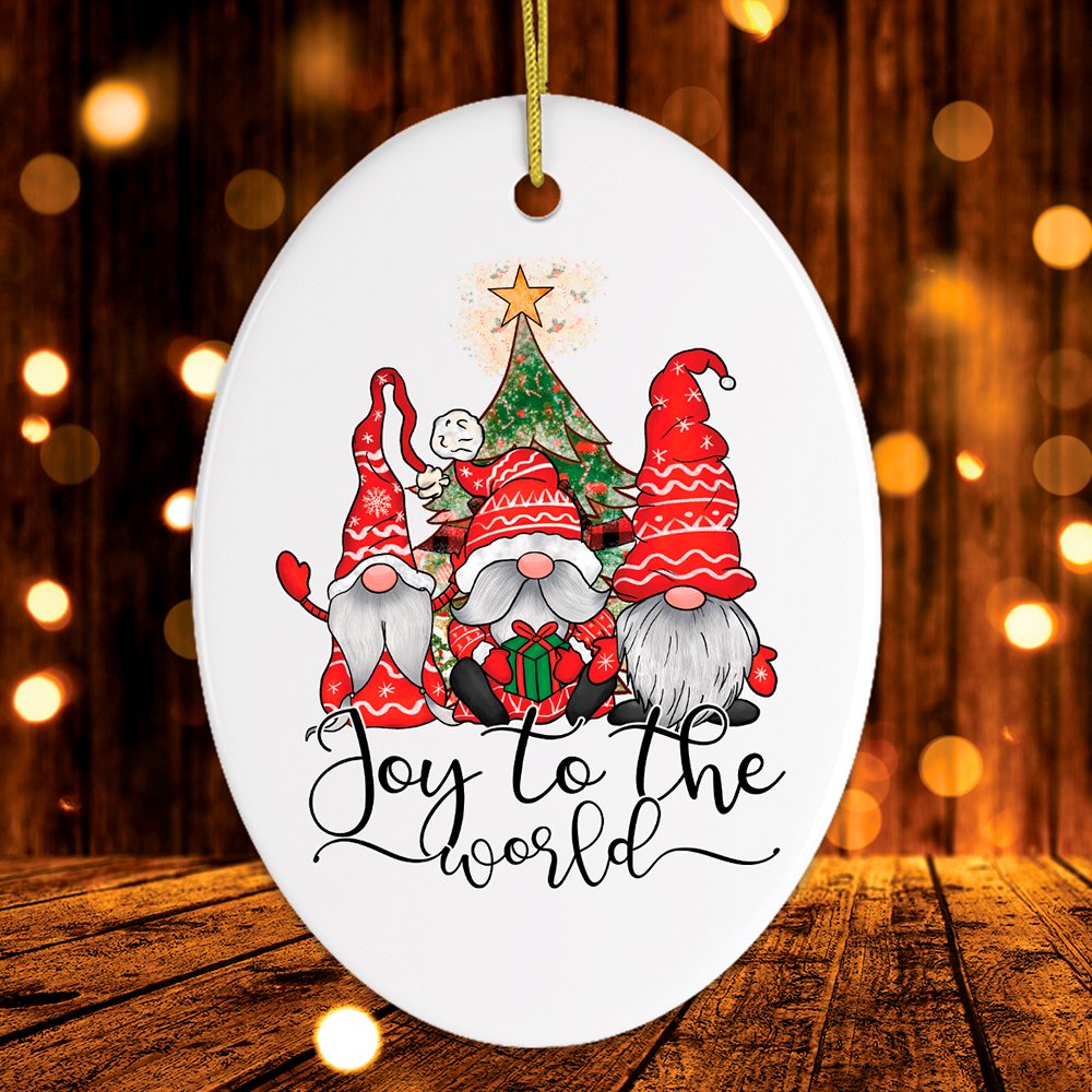 Joy to the World Christmas Ornament with Gnomes