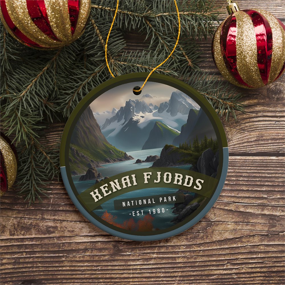 Kenai Fjords National Park Retro Style Ornament, Alaska USA Tourist Attraction and Gift