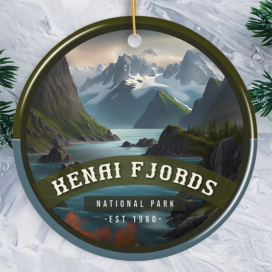 Kenai Fjords National Park Retro Style Ornament, Alaska USA Tourist Attraction and Gift