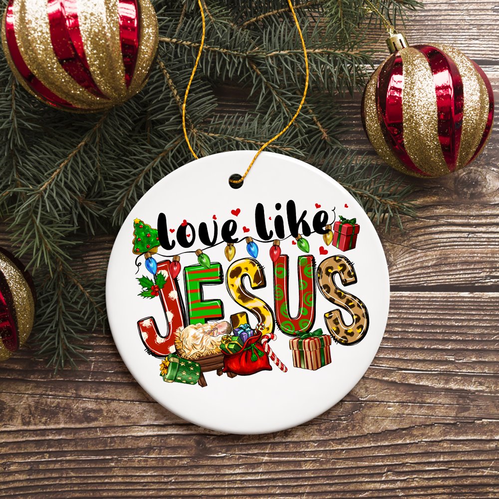 Love like Jesus Playful Christmas Plaid Religious Ornament