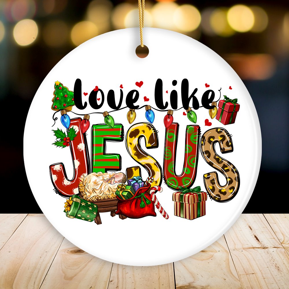 Love like Jesus Playful Christmas Plaid Religious Ornament