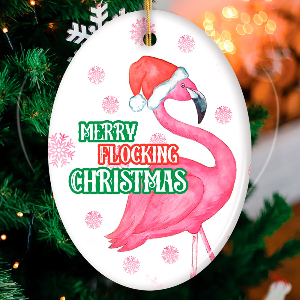 Merry Flocking Christmas Pink Flamingo Christmas Tree Decoration Ornament