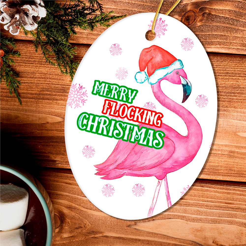 Merry Flocking Christmas Pink Flamingo Christmas Tree Decoration Ornament