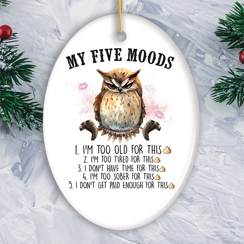 My Five Moods Quirky Owl Ornament, Cute and Funny Christmas Gift