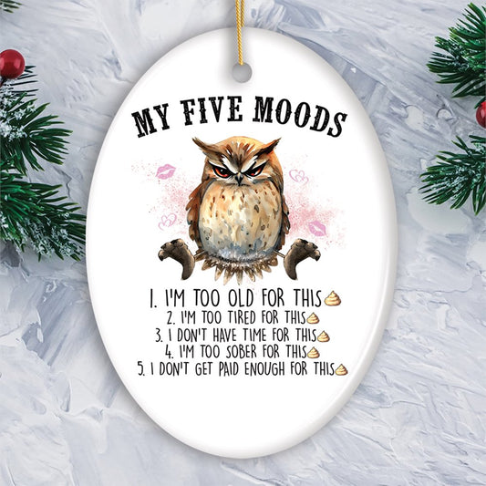 My Five Moods Quirky Owl Ornament, Cute and Funny Christmas Gift