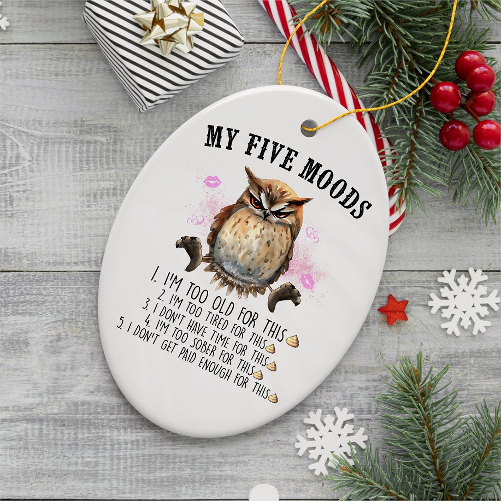 My Five Moods Quirky Owl Ornament, Cute and Funny Christmas Gift