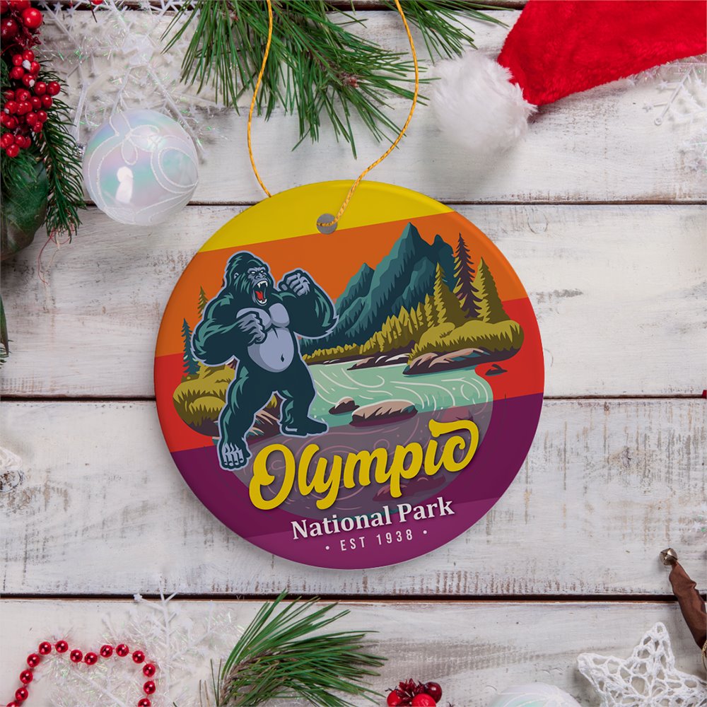 Olympic National Park Retro Style Ornament, Washington USA Tourist Attraction and Gift