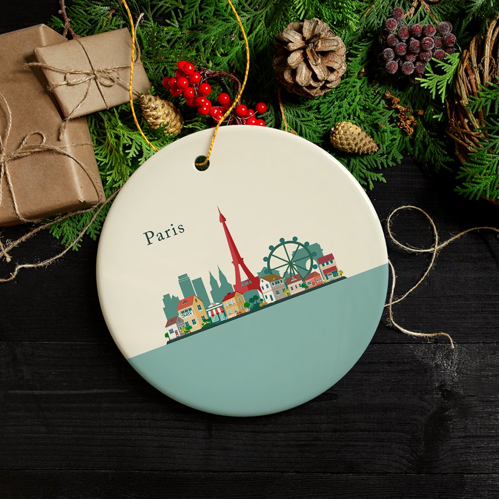 Paris Christmas Ornament, Landmarks in France Illustration