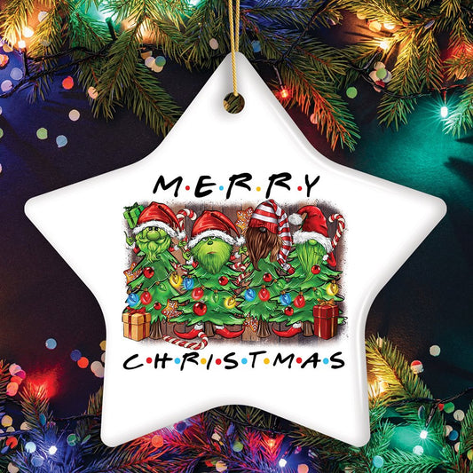 Quirky and Cute Festive Holiday Merry Christmas Ornament, Ceramic Tree Decoration