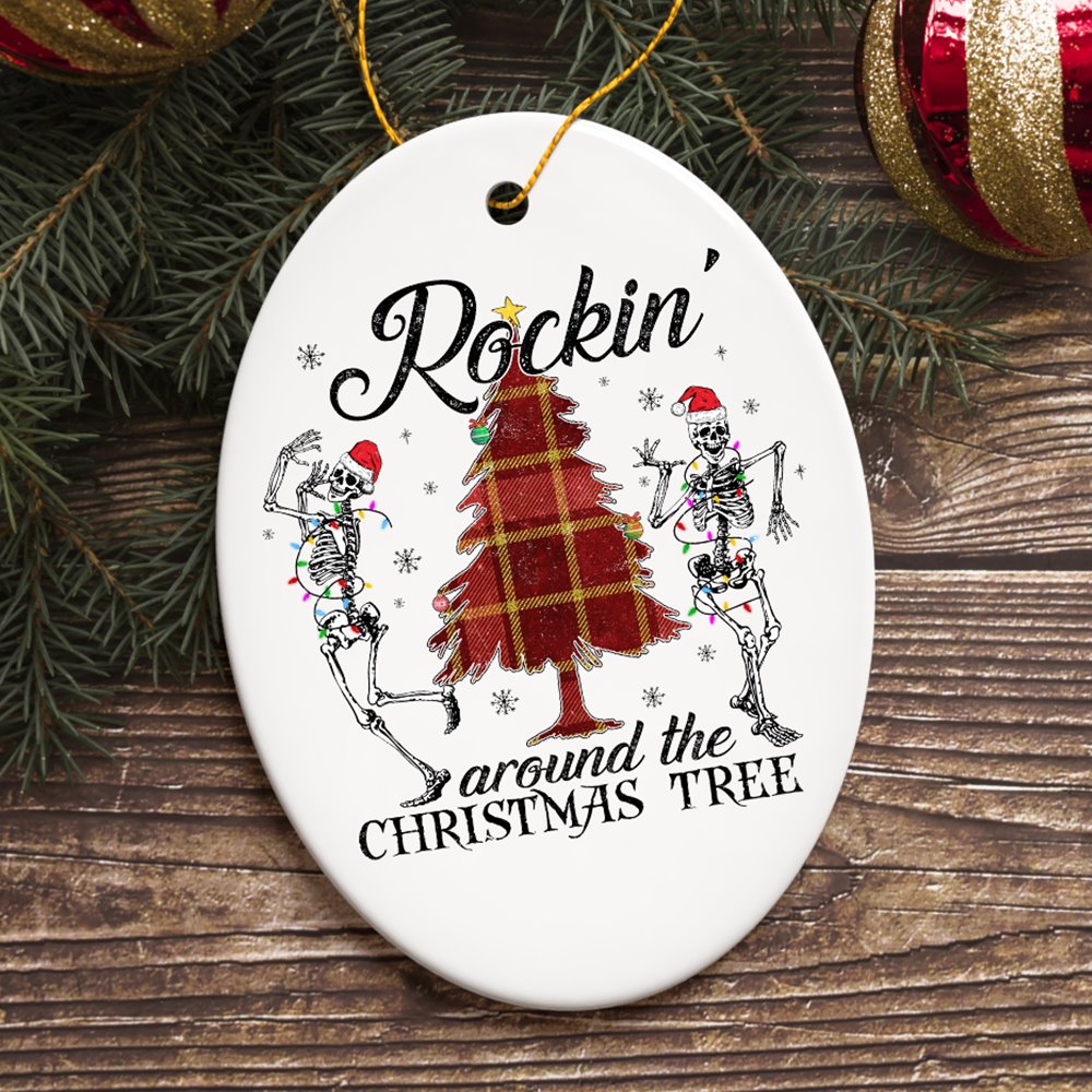 Rockin Around the Christmas Tree Dancing Skeleton Ornament