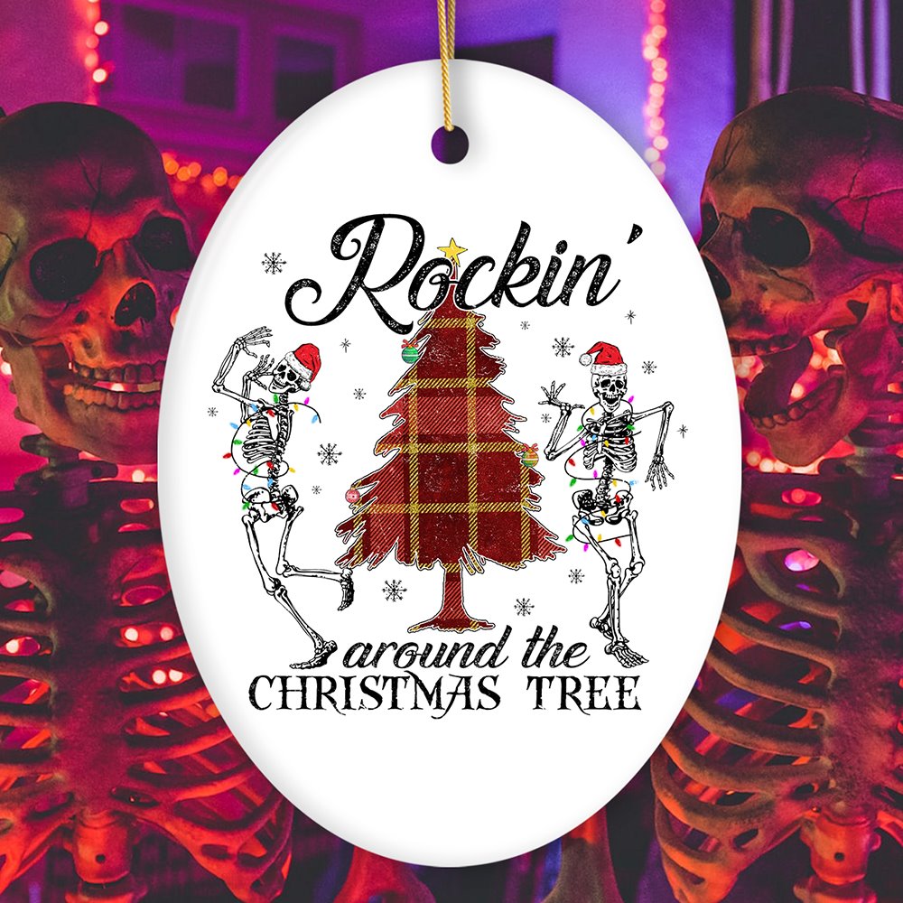 Rockin Around the Christmas Tree Dancing Skeleton Ornament