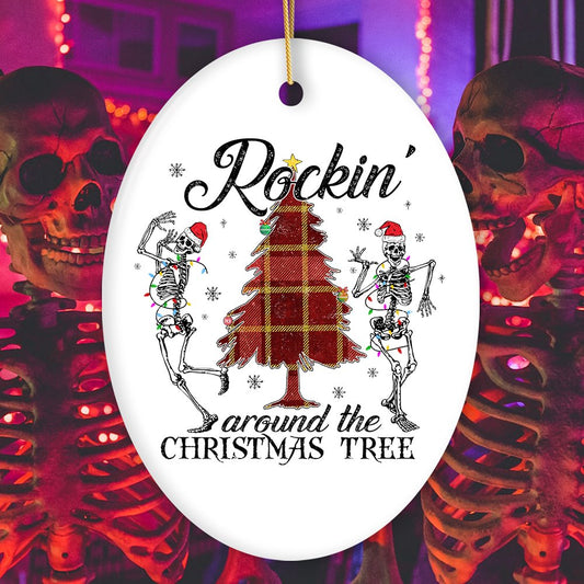 Rockin Around the Christmas Tree Dancing Skeleton Ornament