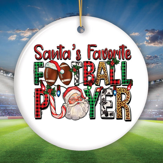 Santa’s Favorite Football Player Festive Plaid Christmas Ornament