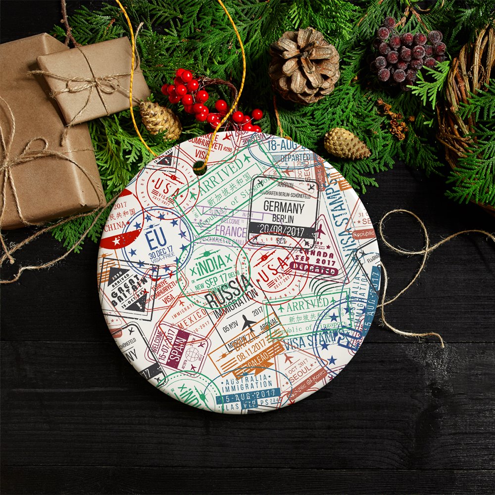 Travel Stamp Pattern Ornament