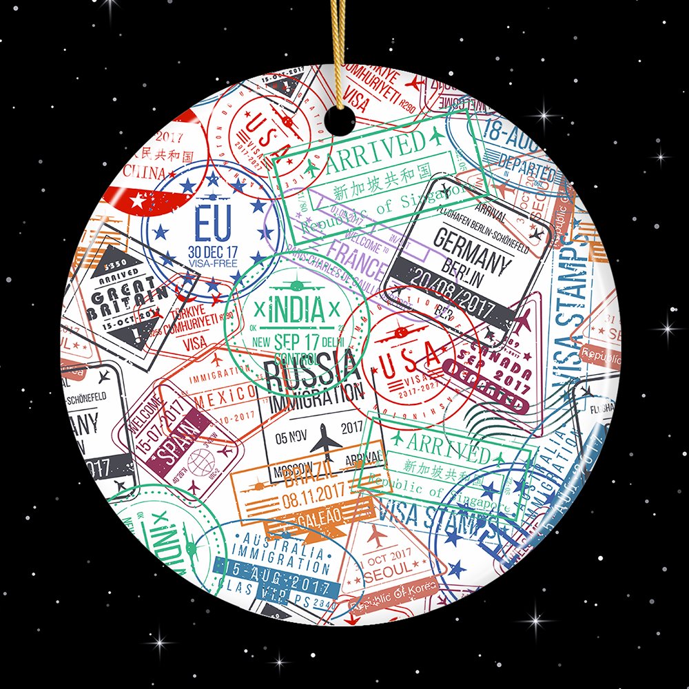 Travel Stamp Pattern Ornament