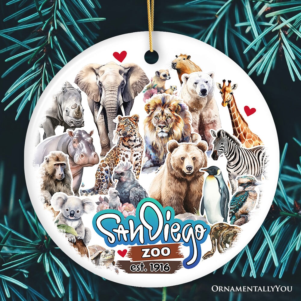 Artistic San Diego Zoo Classic Handcrafted Ornament, California State Ceramic Souvenir and Tree Decor