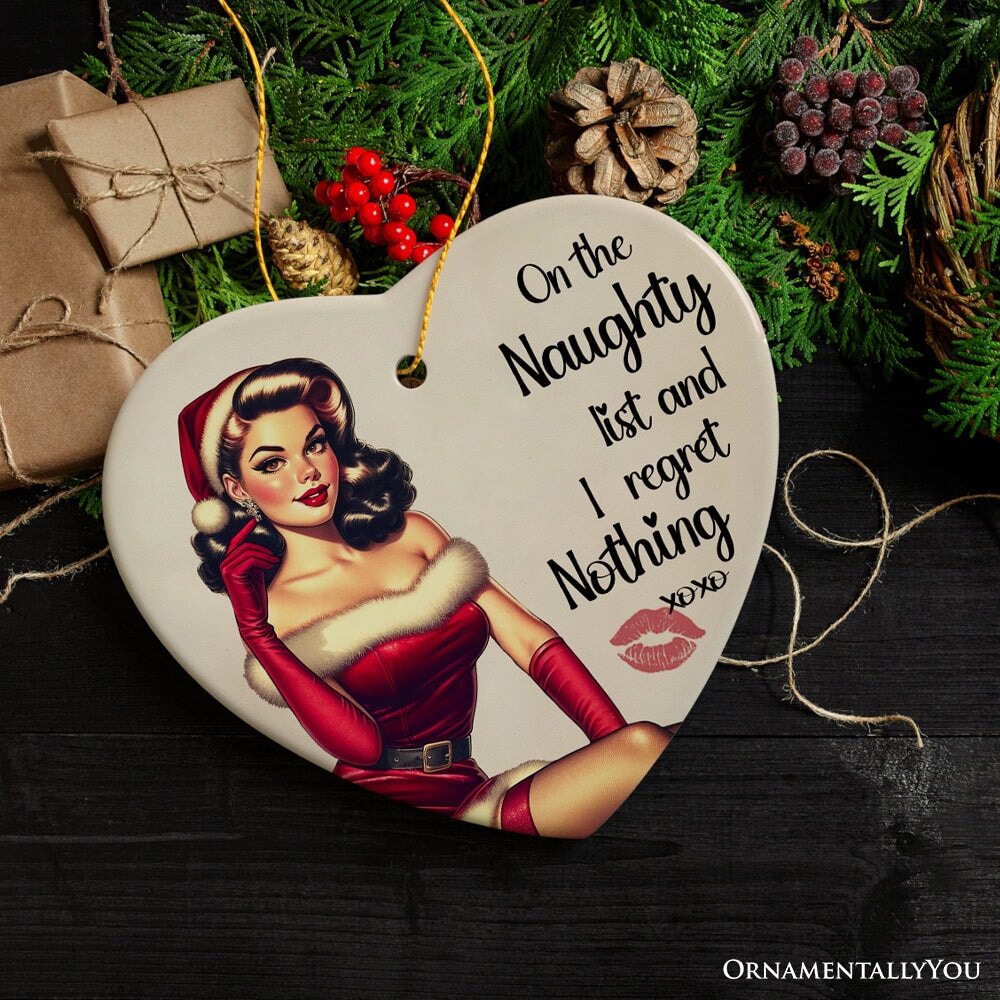 On the Naughty List and I Regret Nothing Funny Christmas Ornament, Dirty Joke Secret Santa Gift