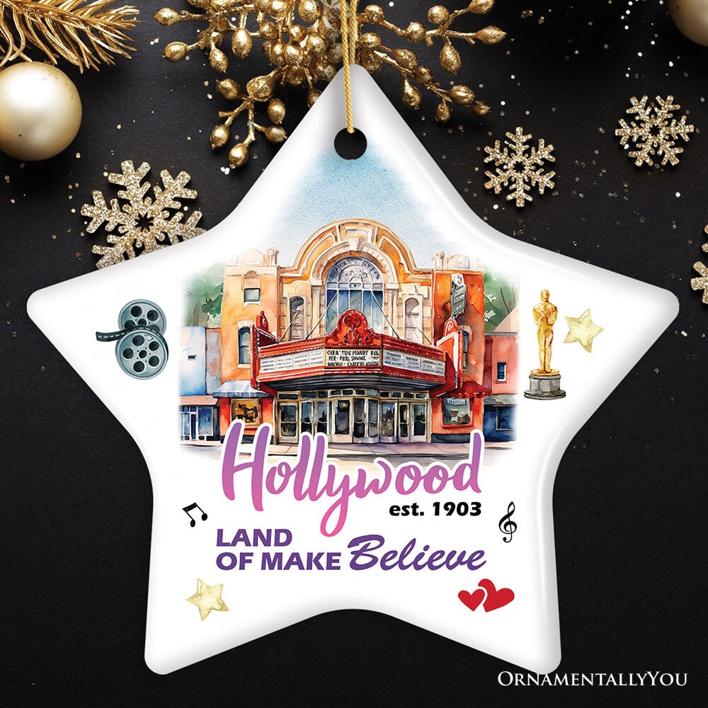 Hollywood the Land of Make Believe Artwork Ceramic Ornament, A Thespian’s Dream of Being Famous, California Gift