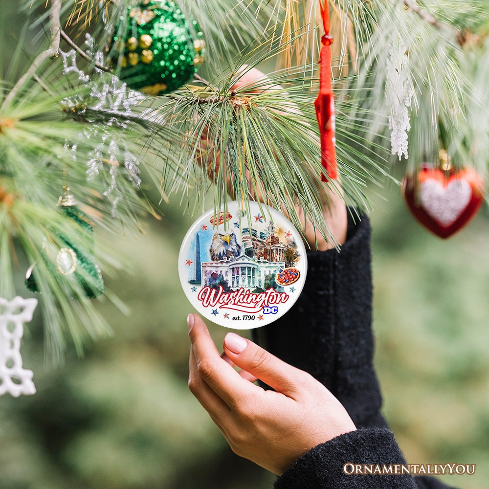 Artistic Washington DC Ceramic Ornament, Landmarks of the Nation’s Capital, White House Travel Souvenir