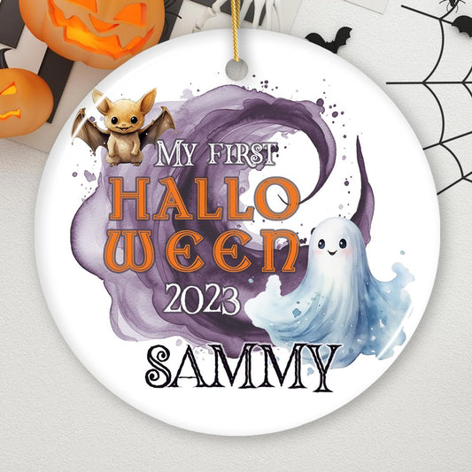 Fun & Spooky First Halloween Personalized Ornament, Cute Ghost Baby Custom Gift