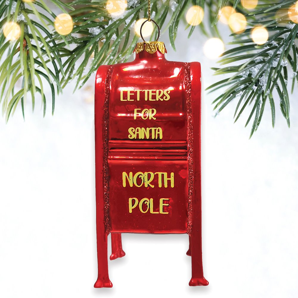 Letters for Santa Mailbox Glass Christmas Ornament