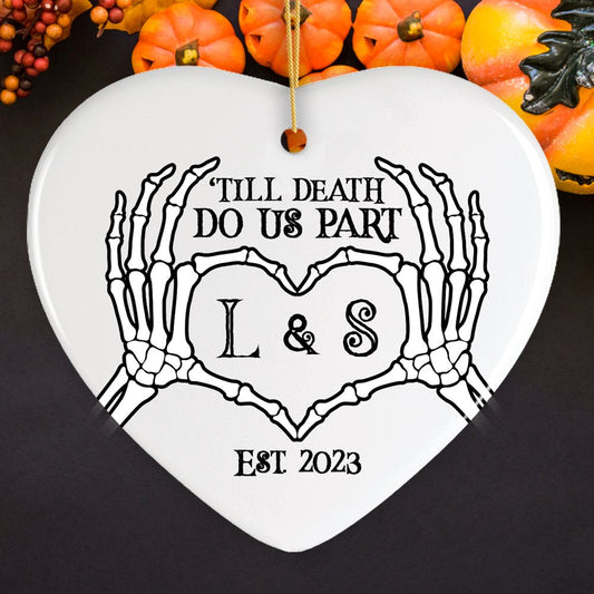 Minimalist Skeleton Couple Personalized Ornament, Spooky Wedding Keepsake Gift