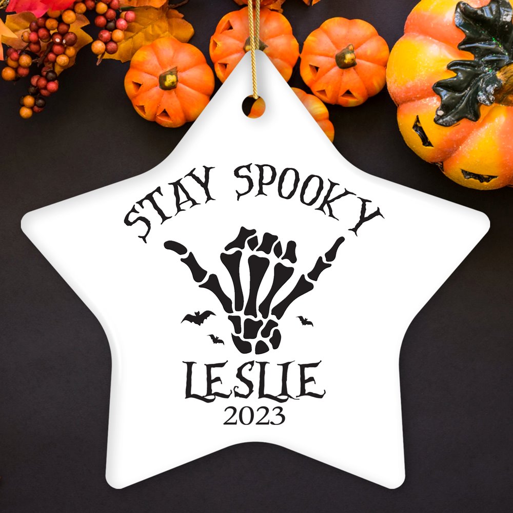 Cool Skeleton Stay Spooky Personalized Ornament, Surfer Halloween Themed Custom Gift