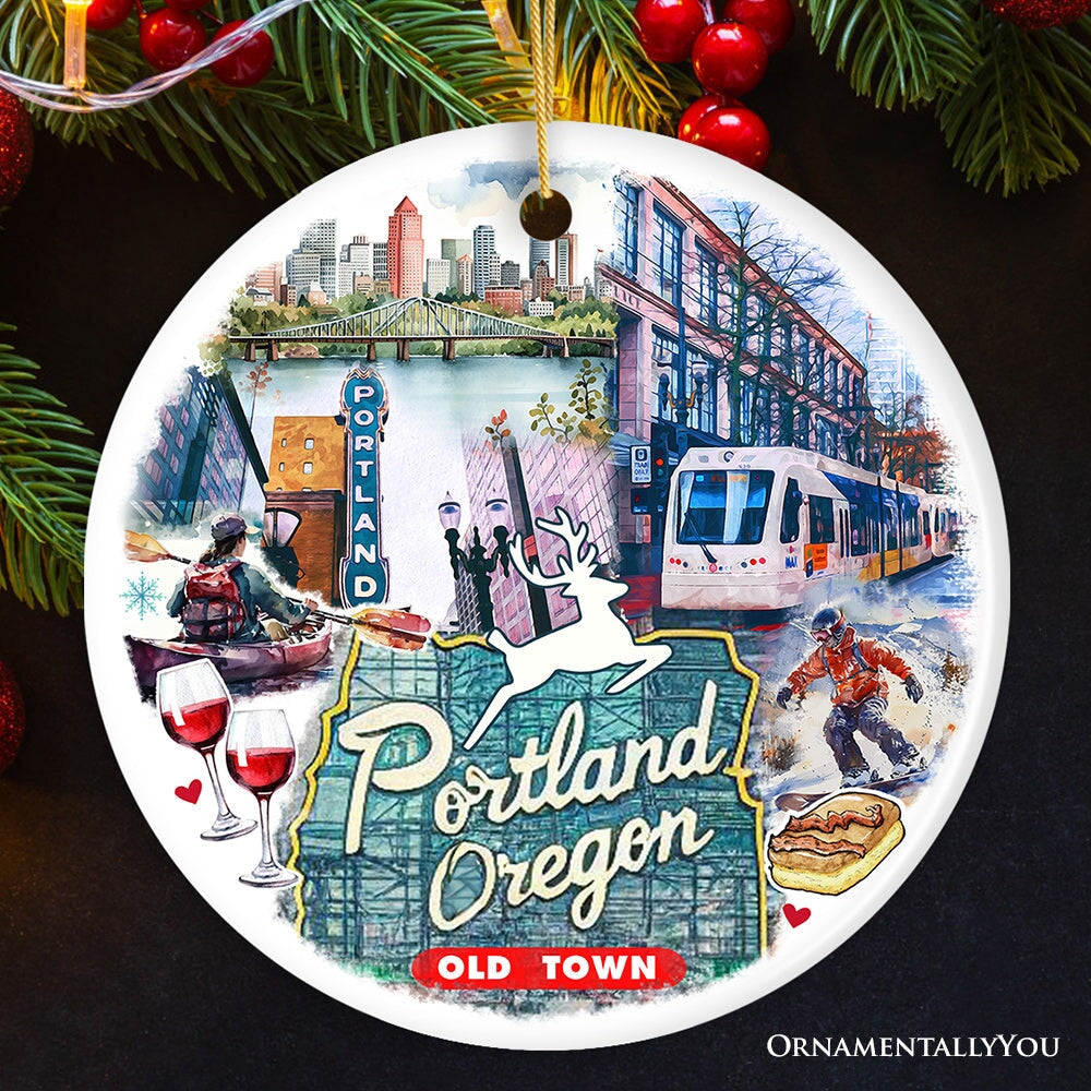 Artistic Portland City Ceramic Art Ornament, Oregon Souvenir and Christmas Gift