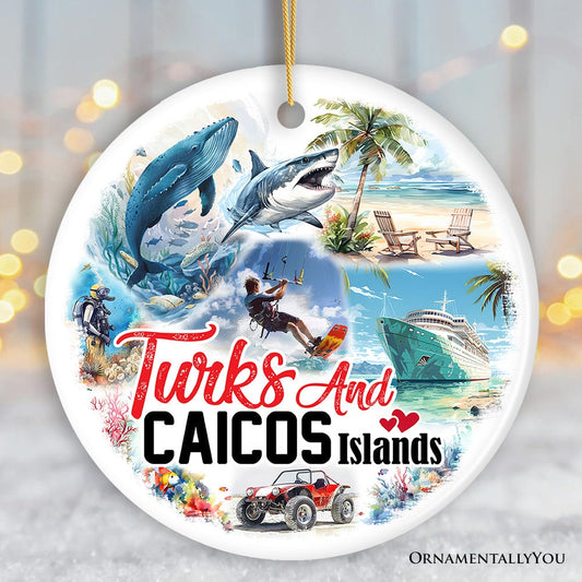 Artistic Turks and Caicos Islands Beach Paradise Ornament, Unique Tropical British Overseas Territories Vacation Souvenir