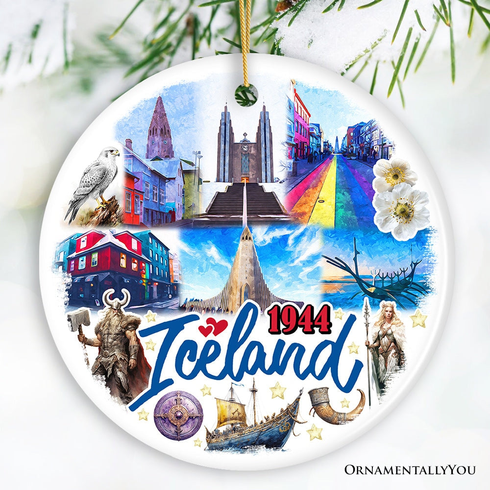 Artistically Majestic Iceland Landmarks Ornament, Cultural Norse and Viking Christmas Gift and Reykjavik Souvenir