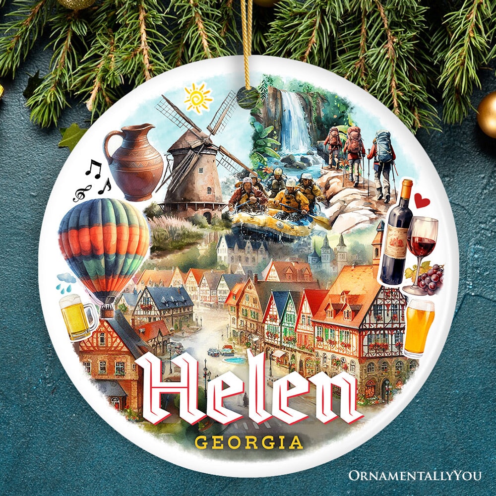 Artistically Vibrant Helen Town Christmas Ornament, Georgia Bavarian-style Village Souvenir