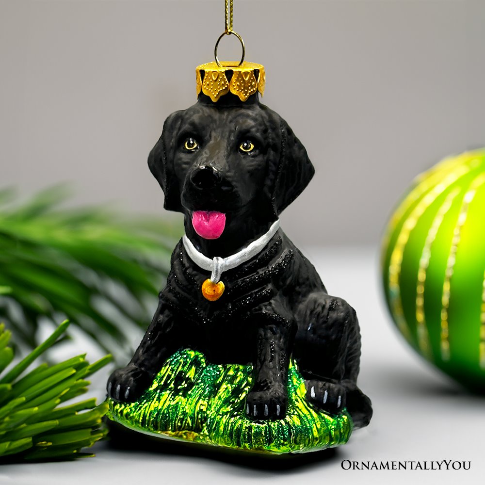 Black Lab Glass Christmas Ornament, Labrador Retriever Dog Gift