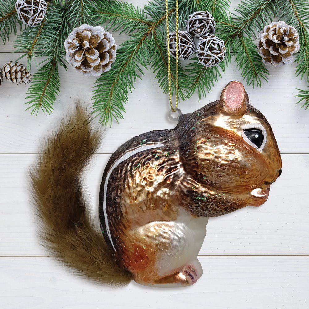 Chipmunk Glass Christmas Tree Ornament