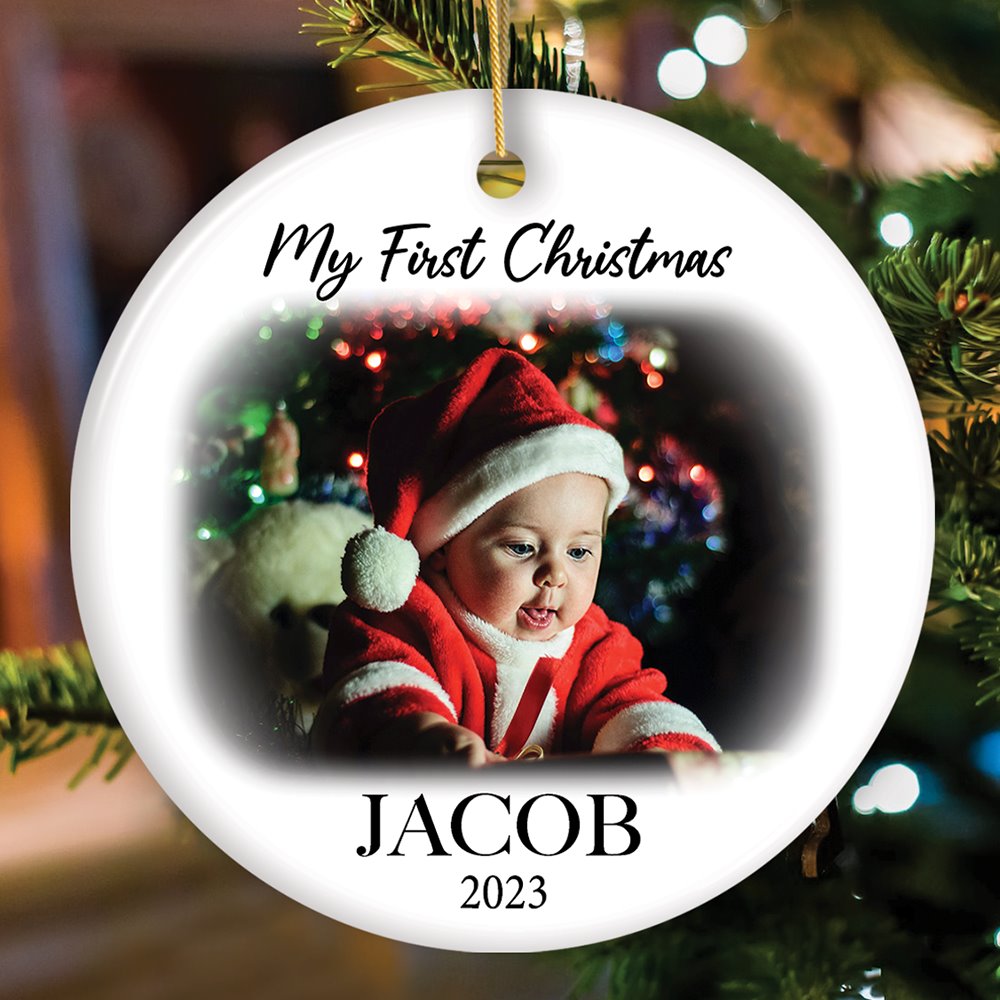 Custom Baby First Christmas Portrait Ornament, Personalized Uploaded Photo Gift