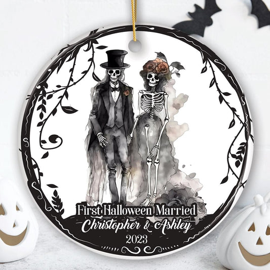 First Halloween Married Personalized Ornament, Mr And Mrs Skeleton Wedding Gift