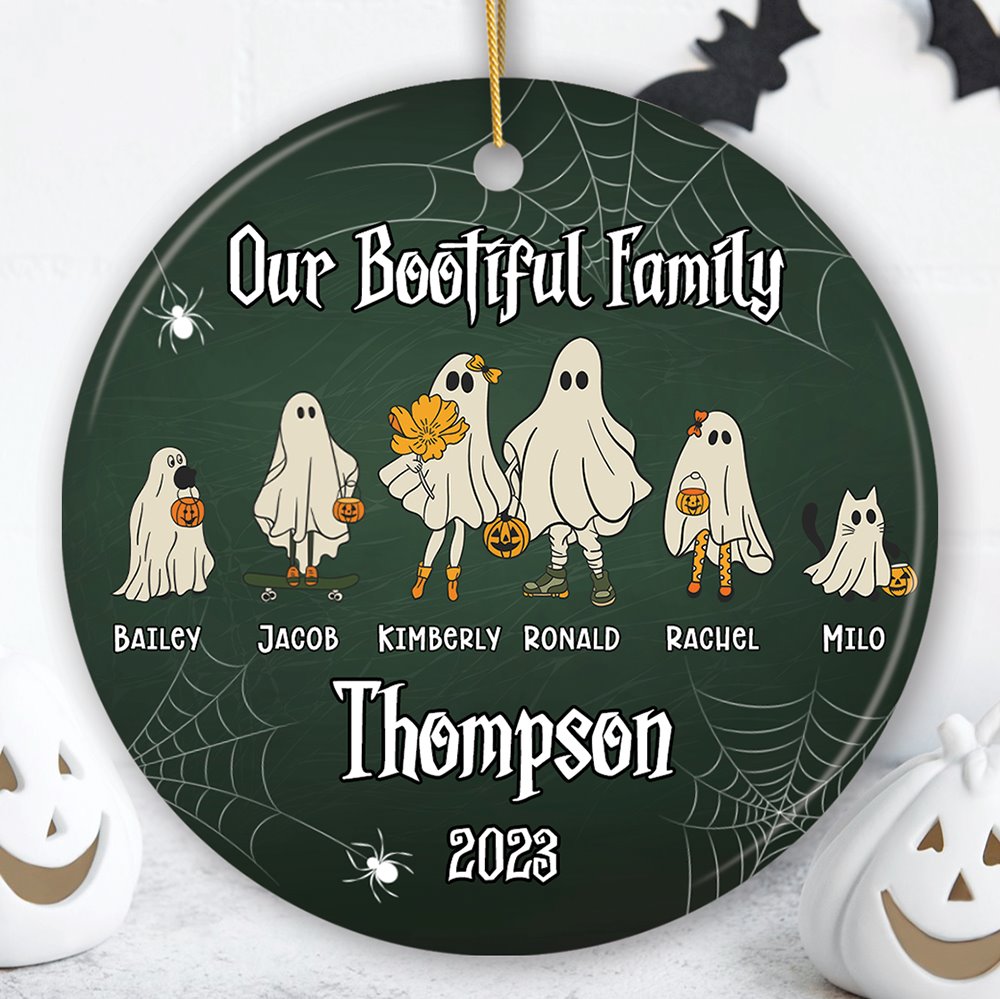 Halloween Ghost Family With Pets Personalized Ornament, Custom Ghost Crew Portrait Gift