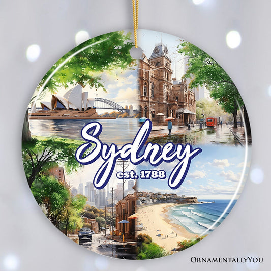 Illustrated Sydney Australia Ceramic Ornament, Travel Souvenir and Christmas Gift