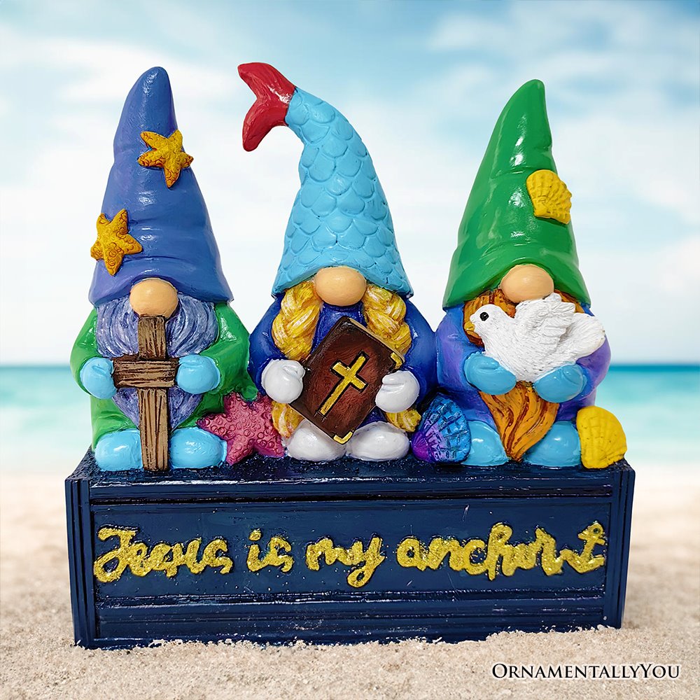 Nautical Themed Religious Gnome Figurine, Jesus is my Anchor 6" Beach House Statue