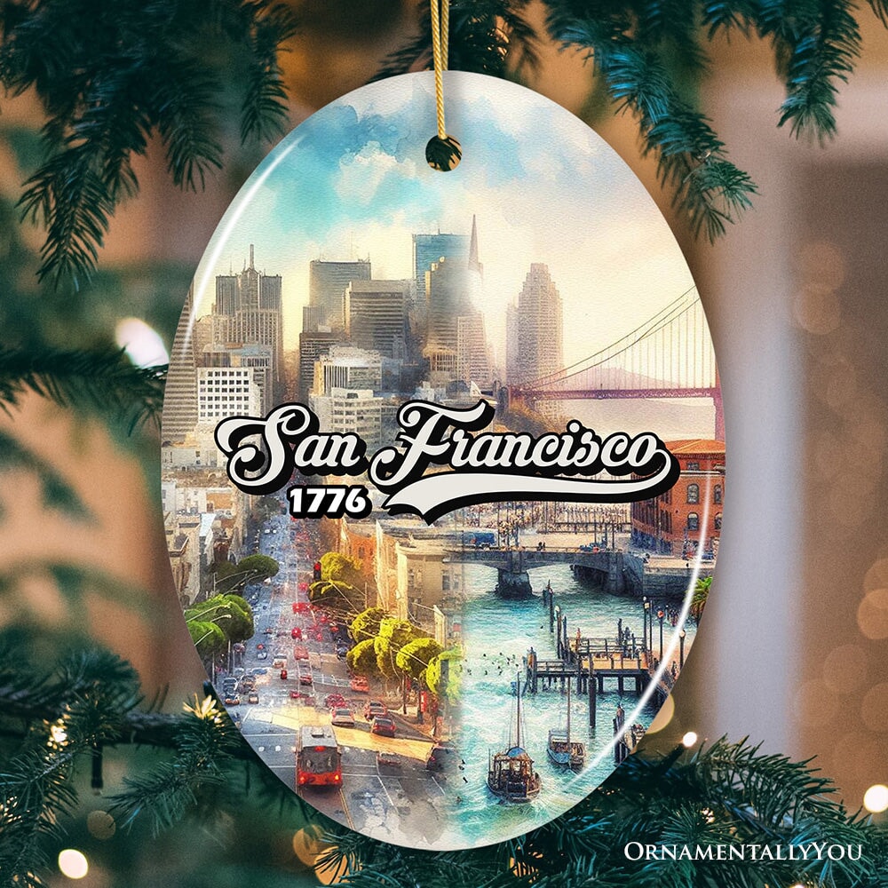 San Francisco Artistry Handmade Ceramic Christmas Ornament, California Art Souvenir