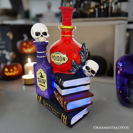 Sorcerer’s Syrups Spooky Lighted Figurine, 8" Potions Poisons and Books Halloween Statue