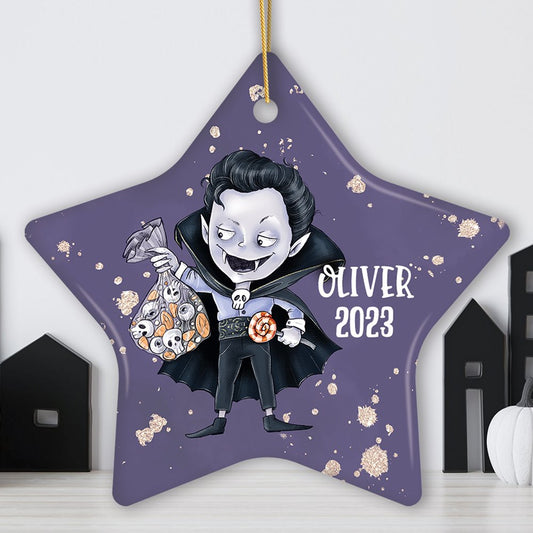 Spooky Vampire Boy Trick or Treat Custom Halloween Ornament