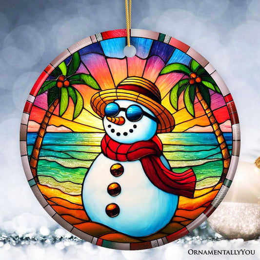 Tropical Holiday Sunset Snowman Ornament, Vibrant Beach Christmas Keepsake